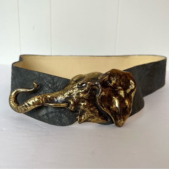 Vintage Elephant Buckle & Leather Belt Set of 2 - Picture 6 of 16